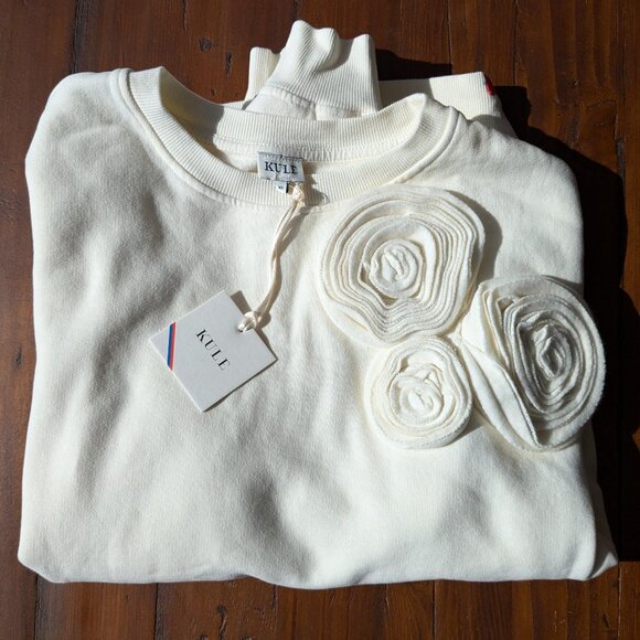 KULE The Pauline Oversized Flower Sweatshirt XS NWT - Cream - Picture 6 of 9